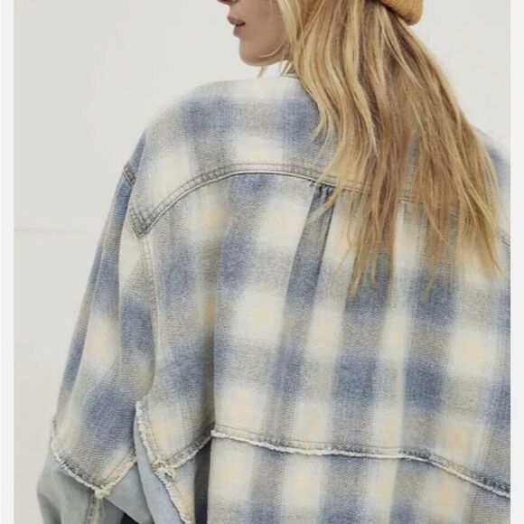 Free People We The Free Leon Plaid Flannel Denim Pullover - Picture 14 of 15